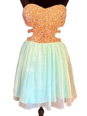 Morgan & Co Mint and Gold Beaded Peekaboo Mini Dress (Fits 4-6)